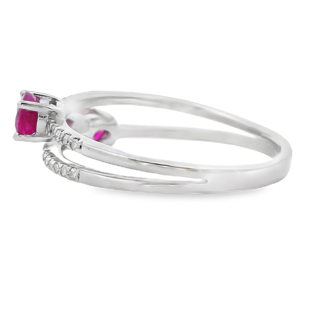 Genuine .59ct Ruby Diamond Ring 14KT White Gold
