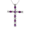 Colgante de cruz religiosa de amatista de .50 ct de plata de ley
