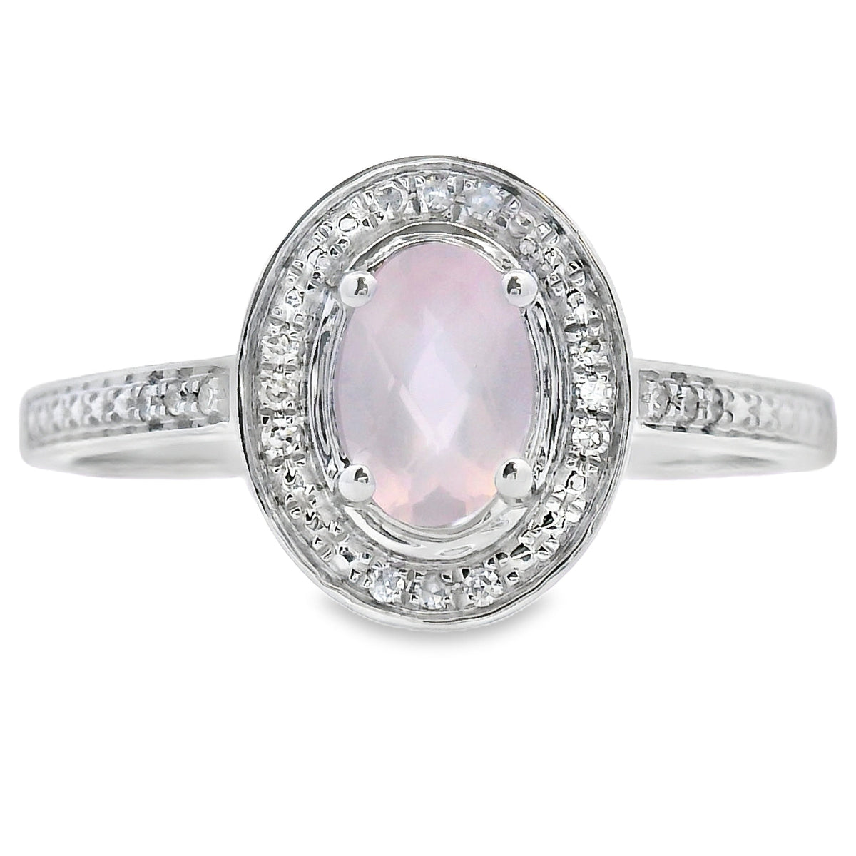 Natural .44ct Rose Quartz Diamond Ring 10KT White Gold