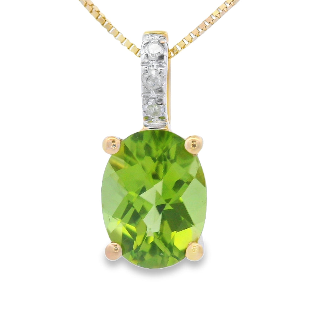 Colgantes de moda de peridoto y diamantes de oro amarillo de 10 quilates