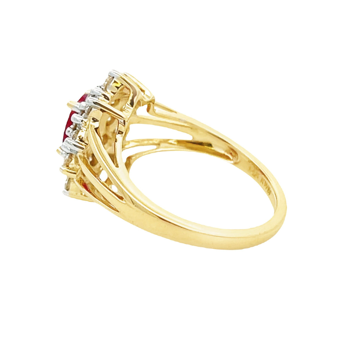 Anillo de rubí y diamantes auténtico de 1,65 qt en oro amarillo de 14 kt
