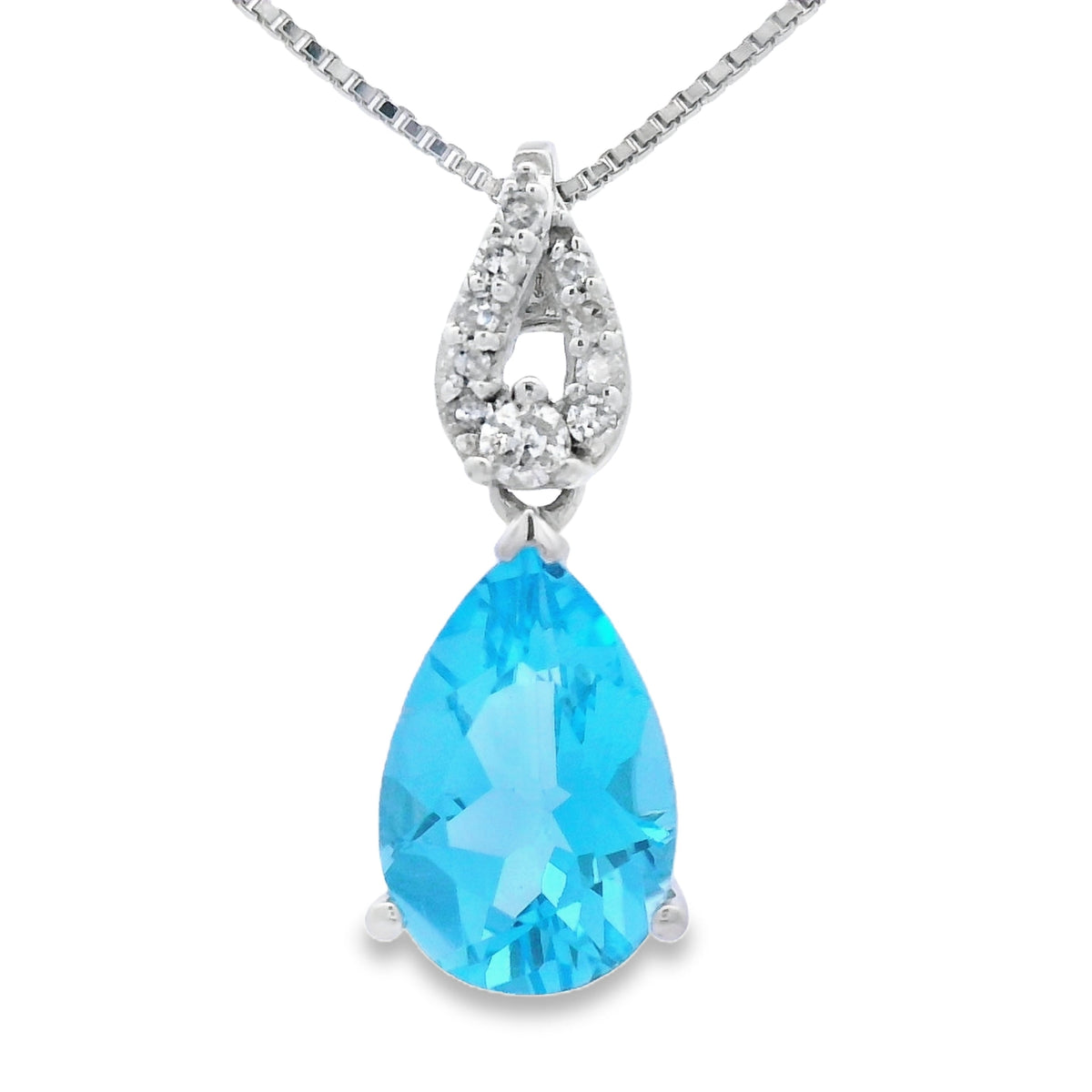 Colgantes de moda de topacio azul y diamante en oro blanco de 10KT