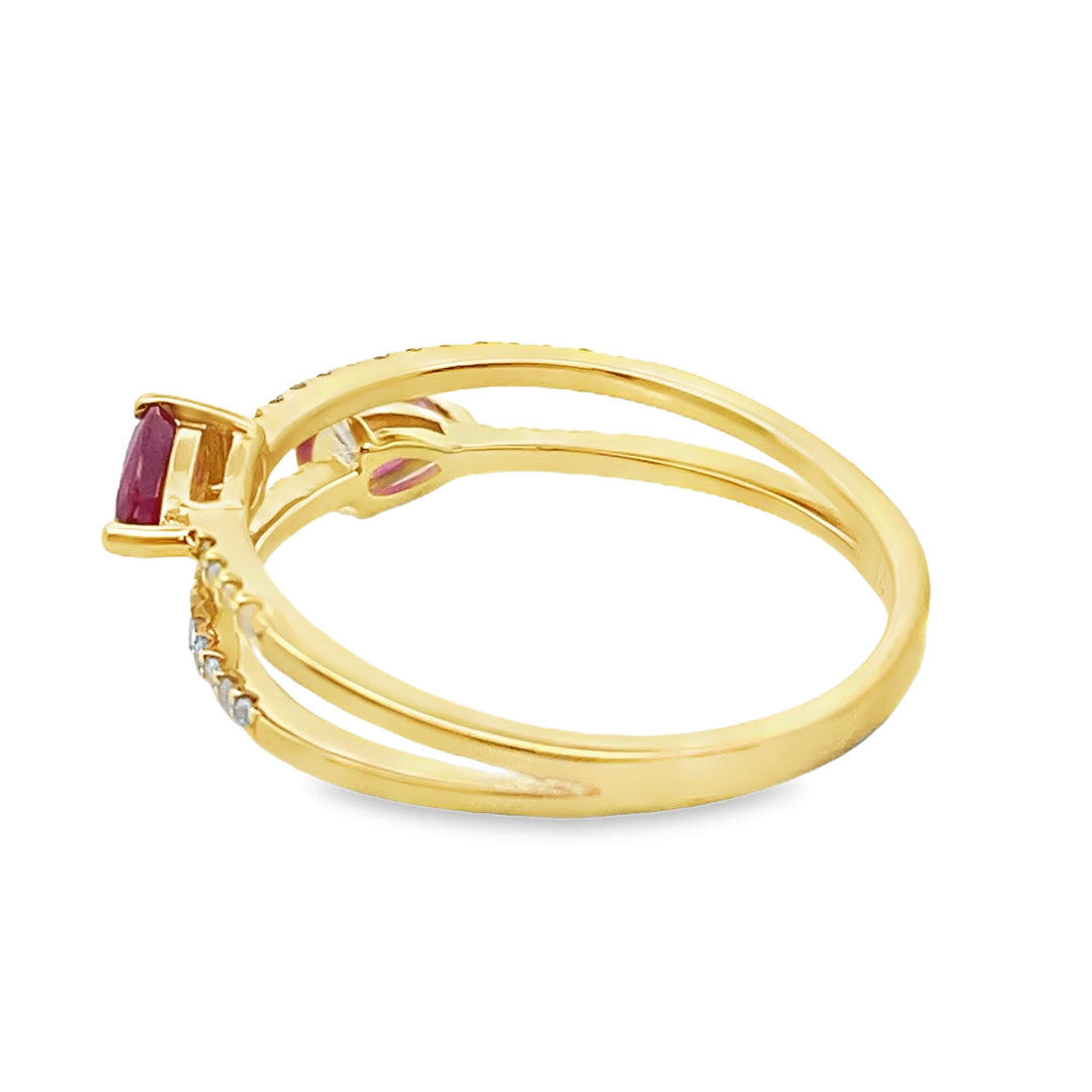 Natural .62ct Ruby Diamond Ring 14KT Yellow Gold