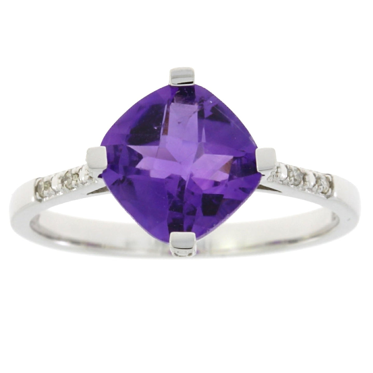 Anillo genuino de amatista y diamante de 1.25 ct en oro blanco de 10 KT