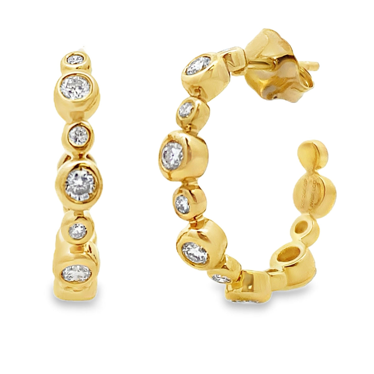 Natural .50ct Hoop Earrings Gold plated Sterling Silver