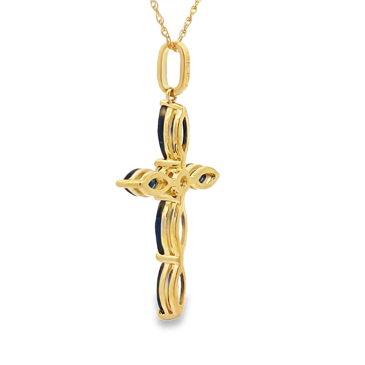 Colgante religioso de zafiro en cruz, oro amarillo de 10 quilates