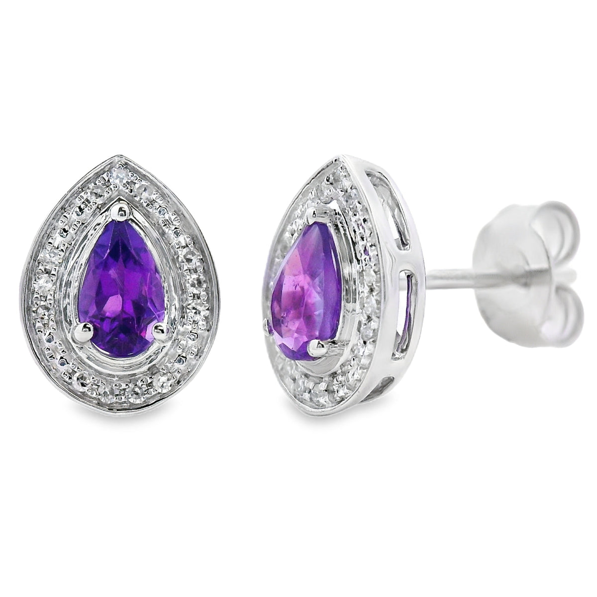 Pendientes de oro blanco de 10 kt con amatistas y diamantes de 0,47 qt