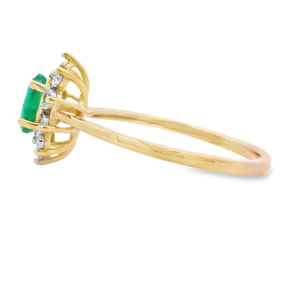 Anillo de oro amarillo de 10 quilates con esmeralda de 0,43 ct y diamante auténticos