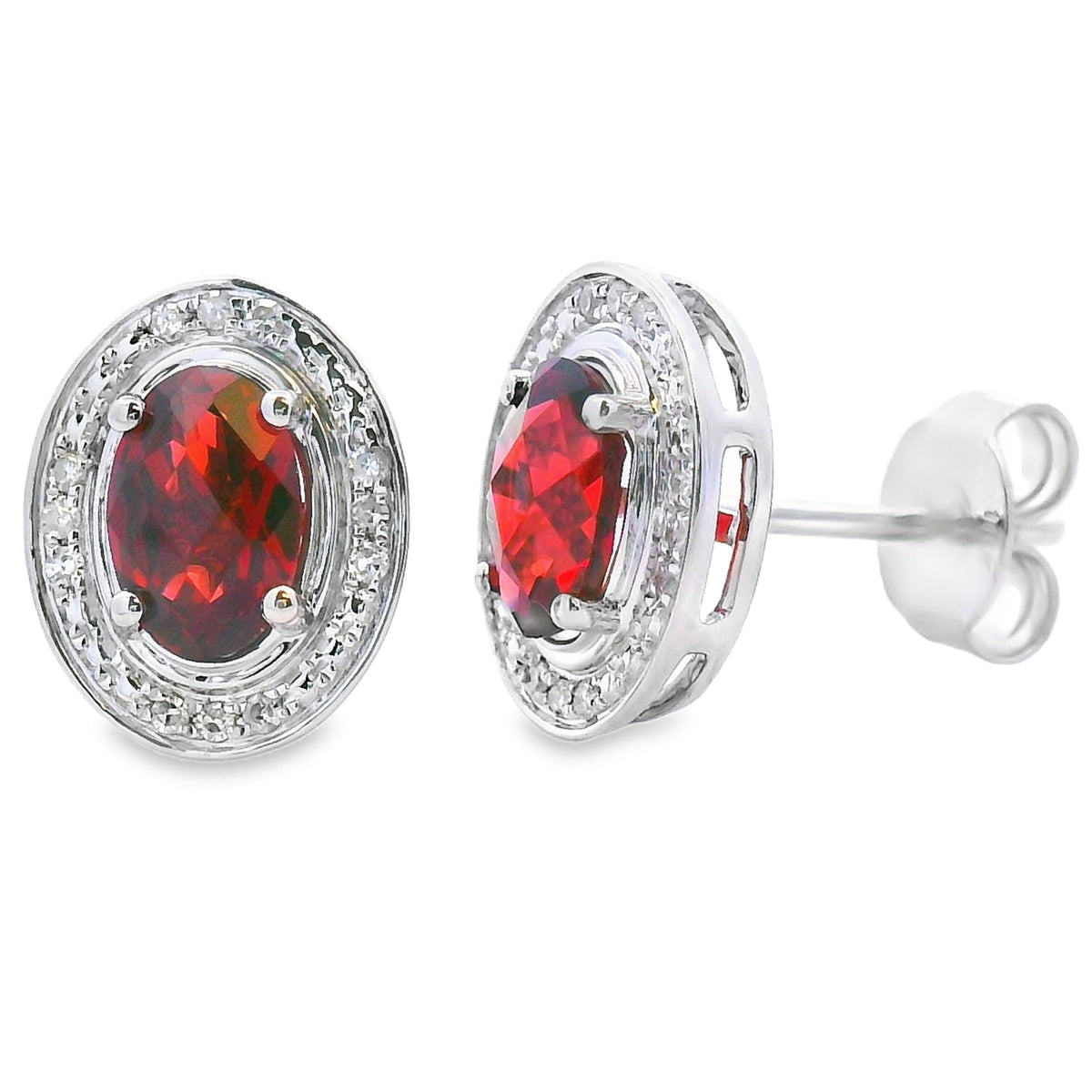 Genuine 1.12ct Garnet Diamond Earrings 10KT White Gold