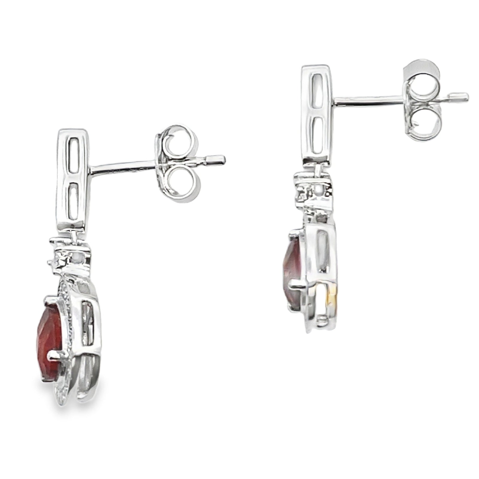 Pendientes Colgantes de Granate y Diamantes de 1.06ct en Oro Blanco de 10KT