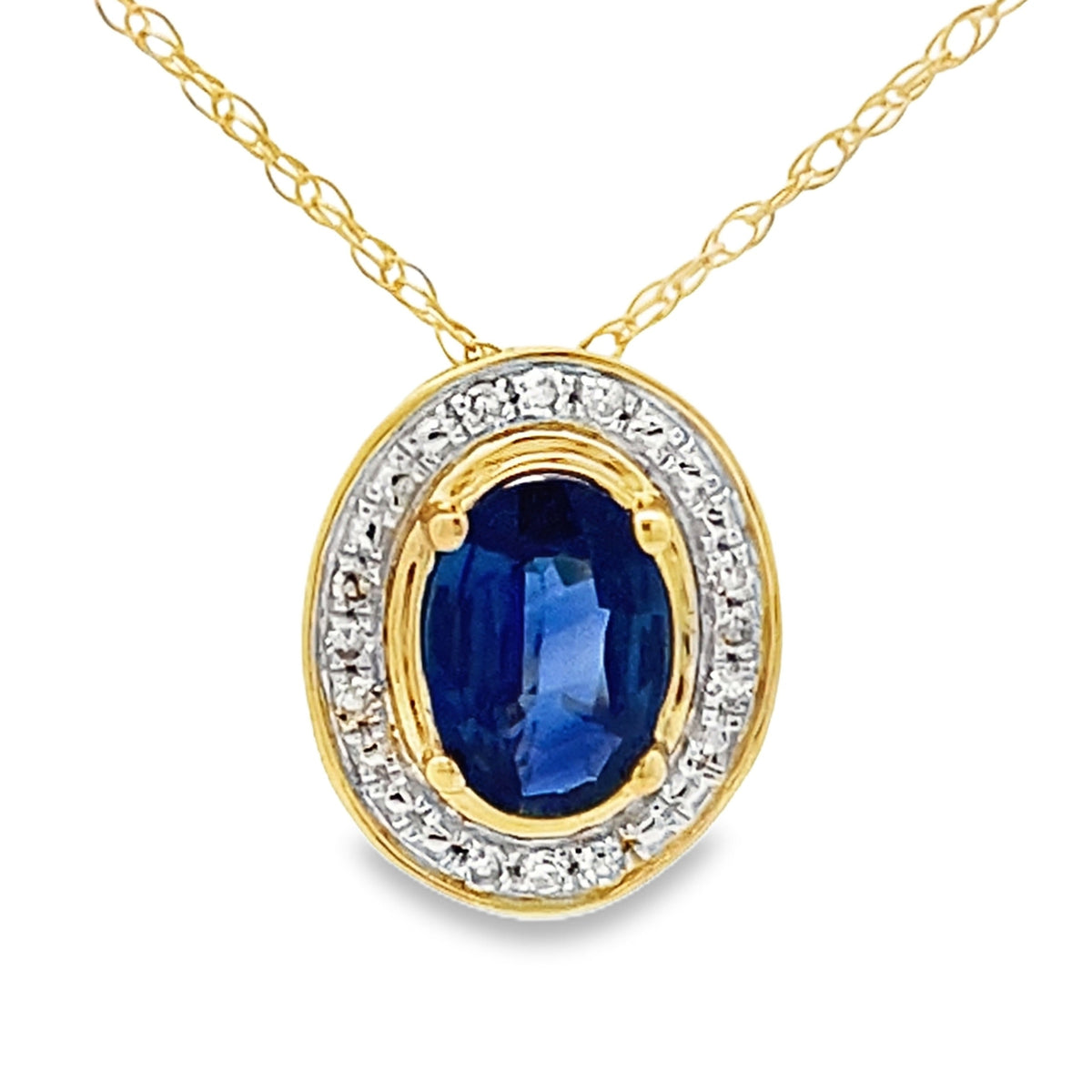 Colgantes de moda de zafiro y diamantes de oro amarillo de 10 quilates