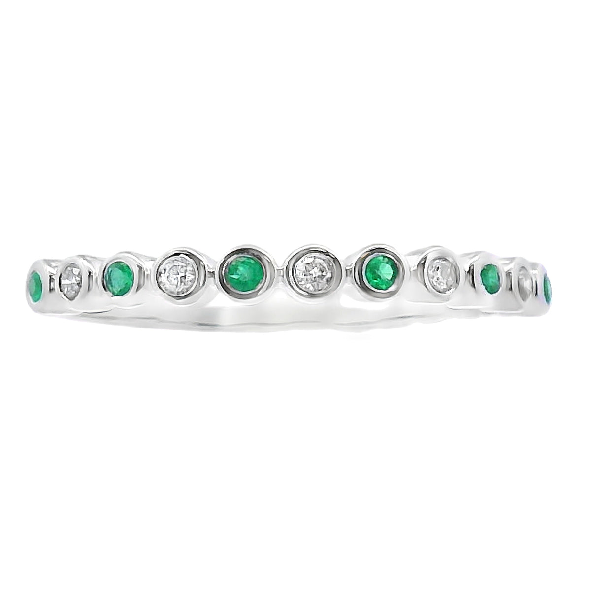 Juego de anillos apilables de oro blanco de 14K con esmeraldas y diamantes