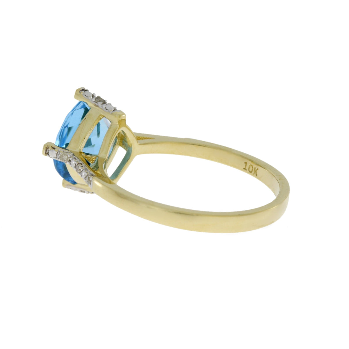 Genuine 1.20ct Blue Topaz Diamond Ring 10KT Yellow Gold