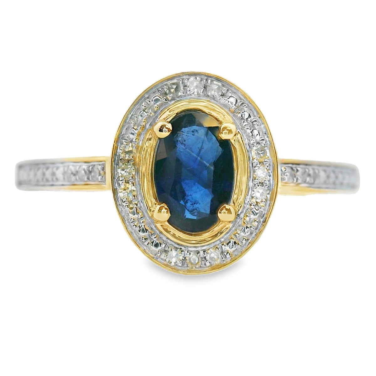 Anillo de zafiro y diamantes de .67ct de oro amarillo de 10kt natural