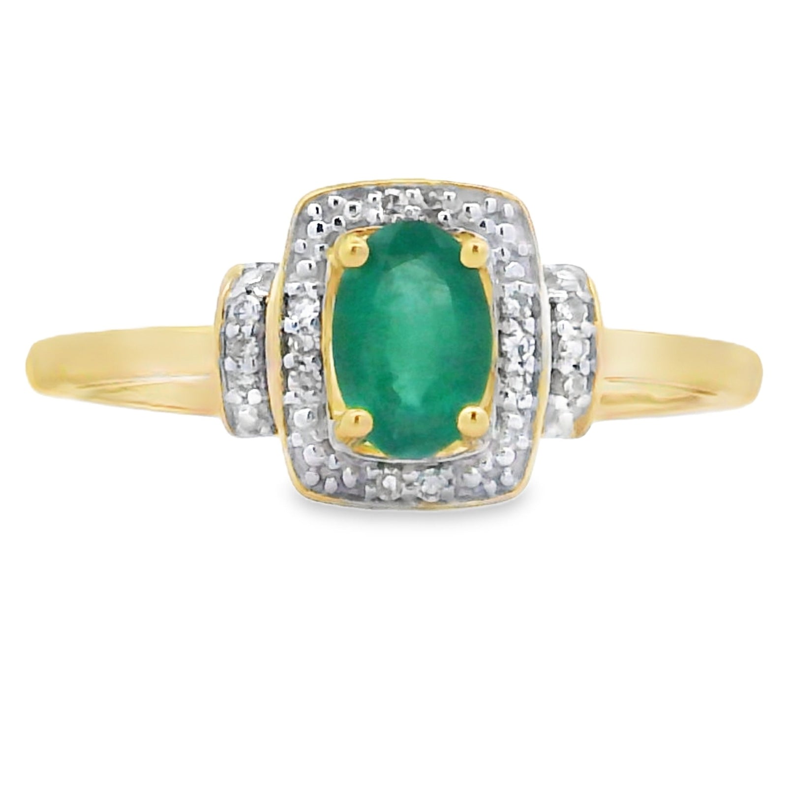 Anillo de esmeralda y diamantes de 0,45 ct en oro amarillo de 10 kt natural
