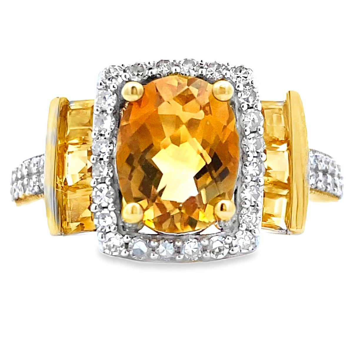 Anillo de Citrino y Diamantes auténticos de 2.47 ct en Oro Amarillo de 10 qt