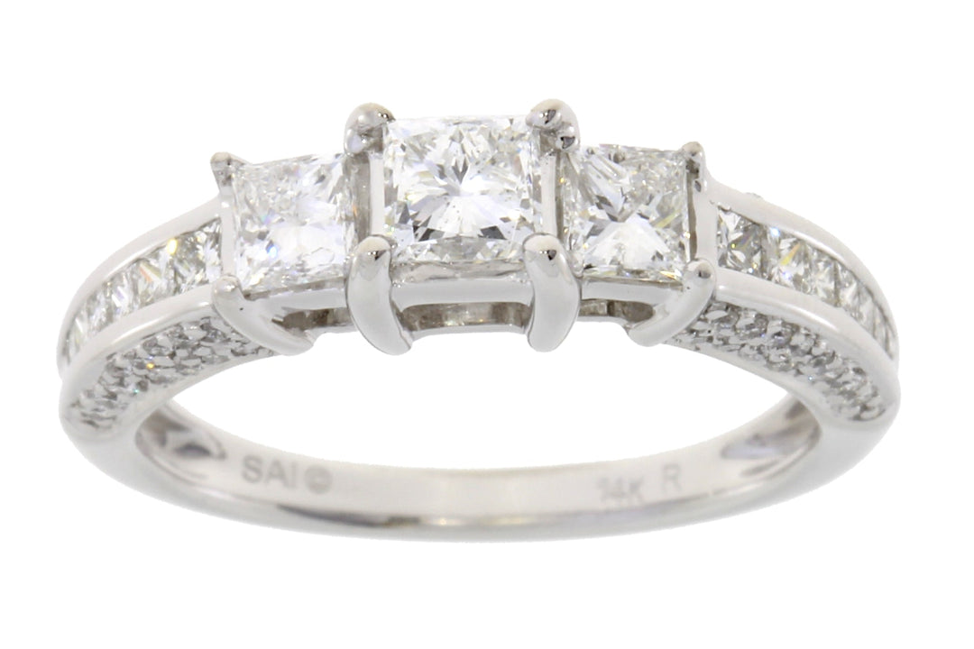 Genuine 1.50ct Diamond 3 Stone Ring 14KT White Gold