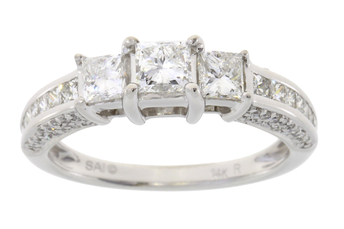 Genuine 1.50ct Diamond 3 Stone Ring 14KT White Gold
