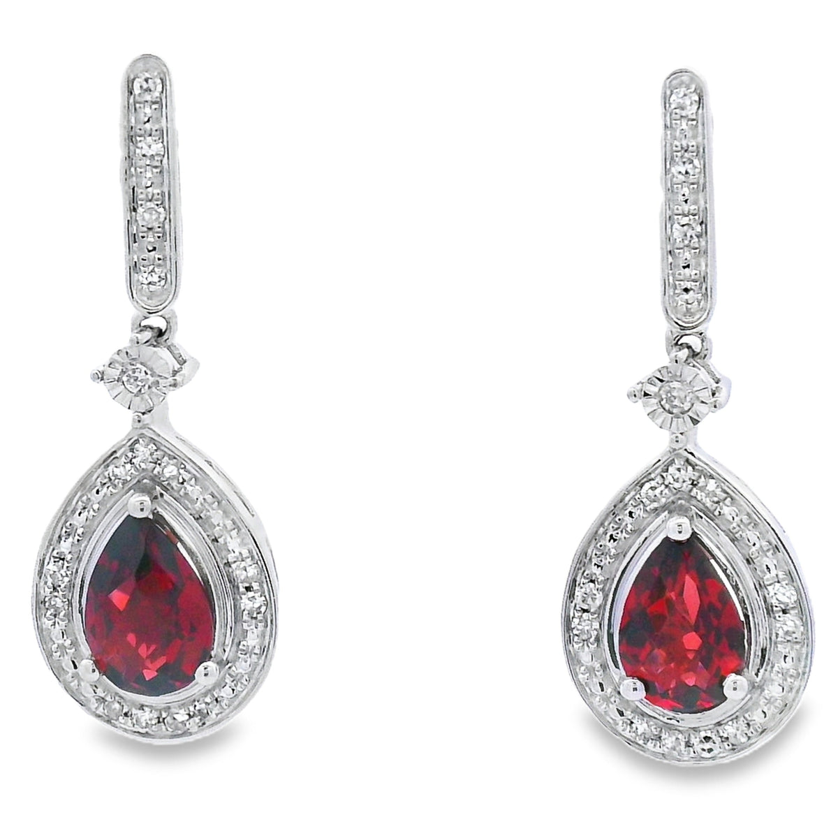 Pendientes Colgantes de Granate y Diamantes de 1.06ct en Oro Blanco de 10KT