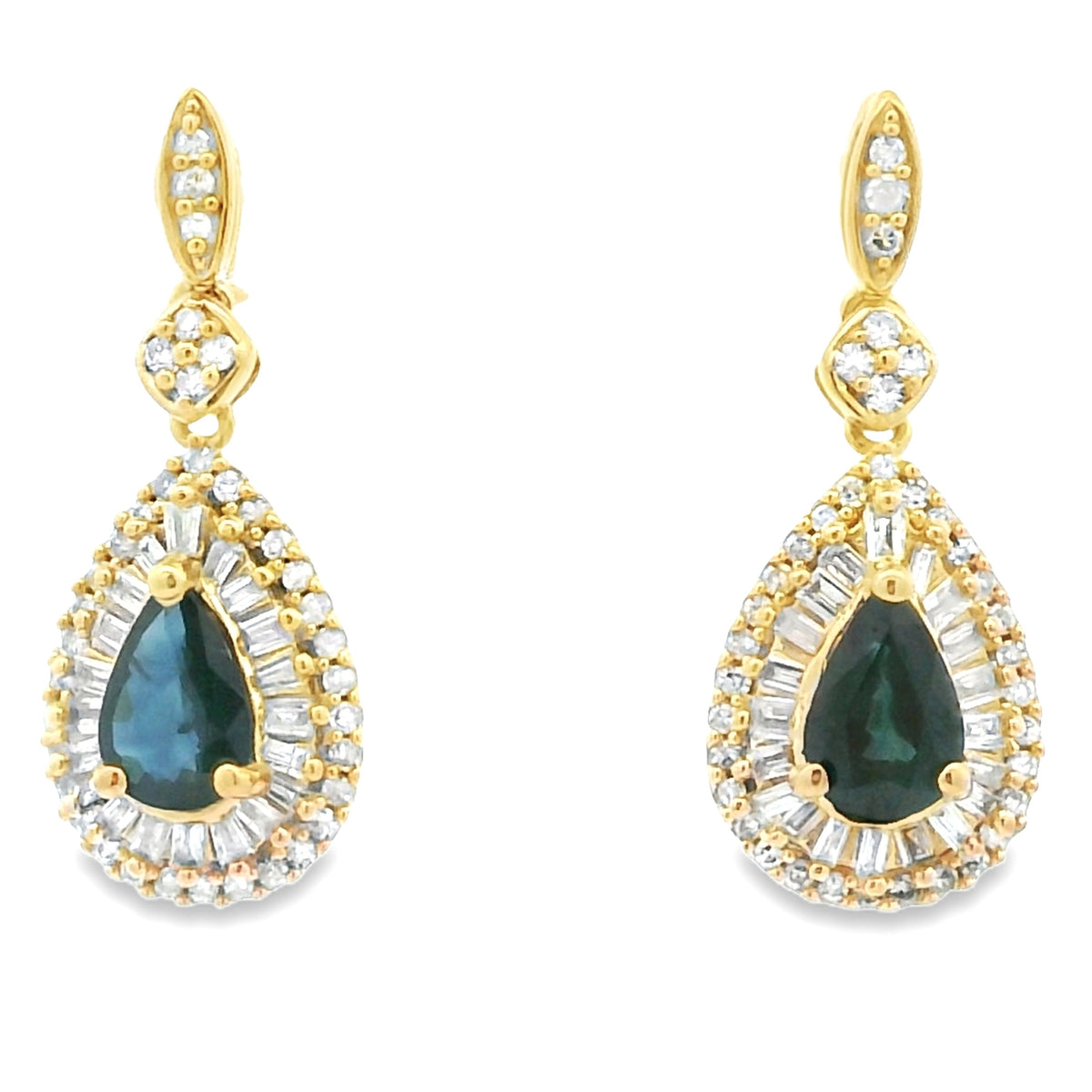 Pendientes de zafiro y diamantes de 1,22 ct en oro amarillo de 10 kt