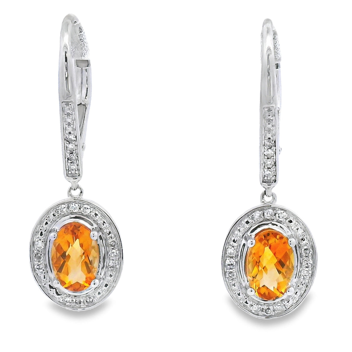 Pendientes Colgantes de Citrino y Diamantes de 1.04 ct, Oro Blanco de 10 kt