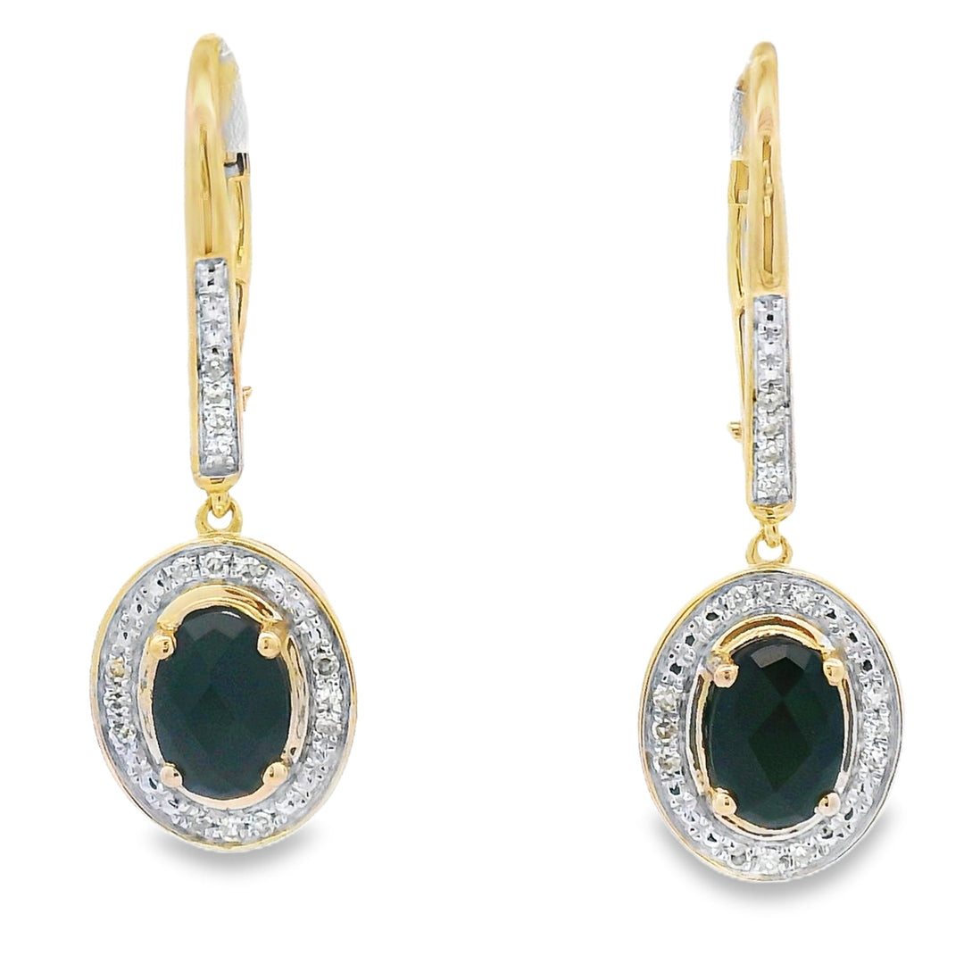 1.05ct Onyx Diamond Dangle Earrings 10KT Yellow Gold