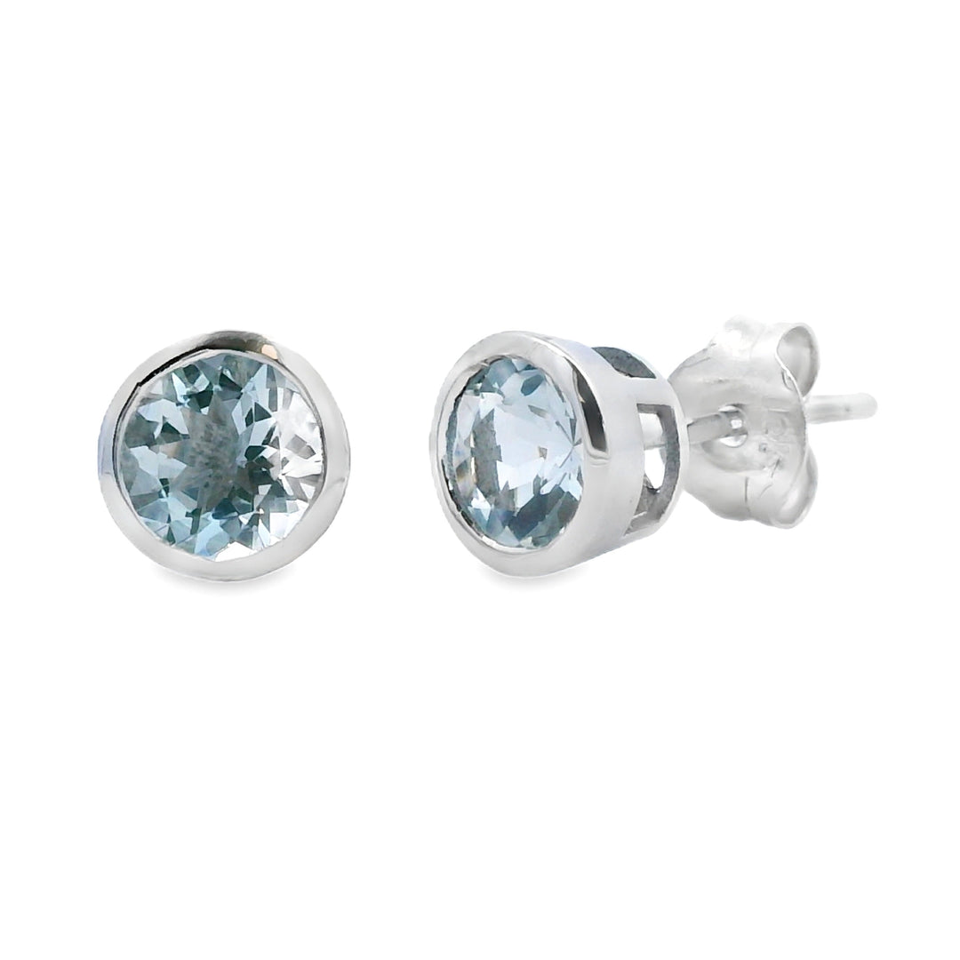 Genuine .78ct Aquamarine Stud Earrings 10KT White Gold