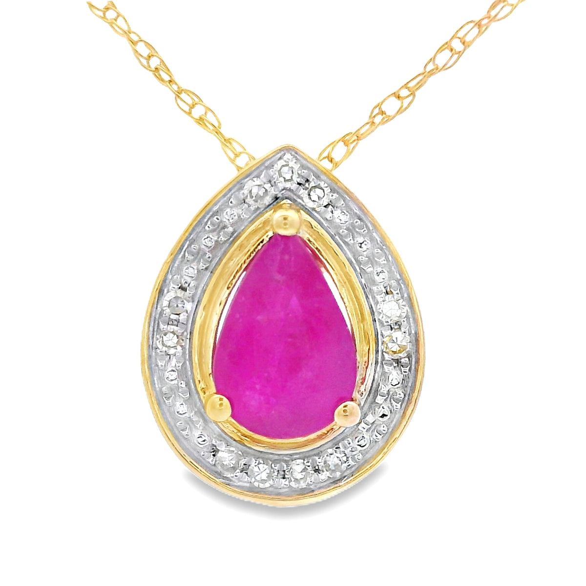Colgantes de moda de rubí y diamante de .53ct en oro amarillo de 10KT