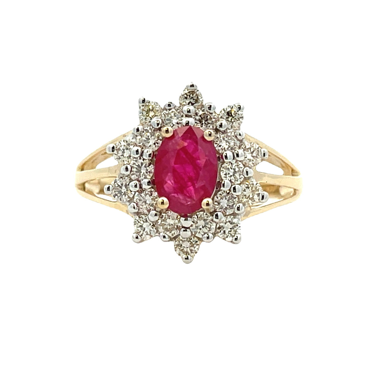 Anillo de rubí y diamantes auténtico de 1,65 qt en oro amarillo de 14 kt