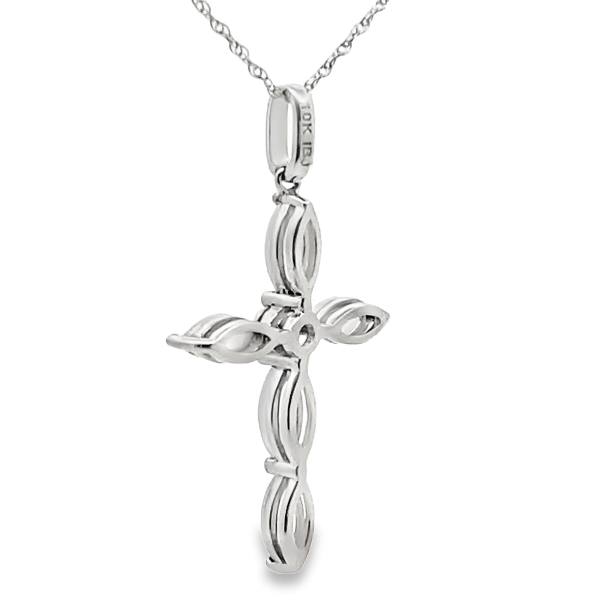 Colgante Religioso Cruz de Opalo y Diamantes Oro Blanco de 10KT