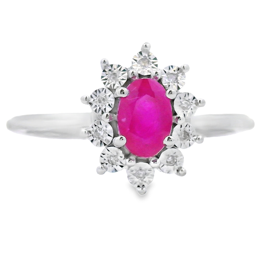 Genuine .63ct Ruby Diamond Ring 10KT White Gold