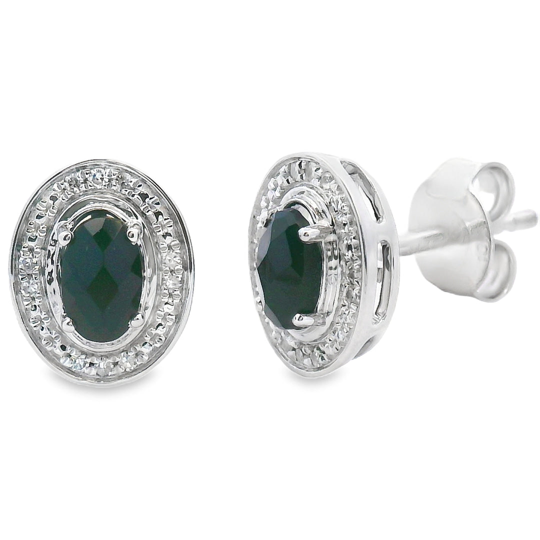 Genuine .56ct Onyx Diamond Earrings 10KT White Gold