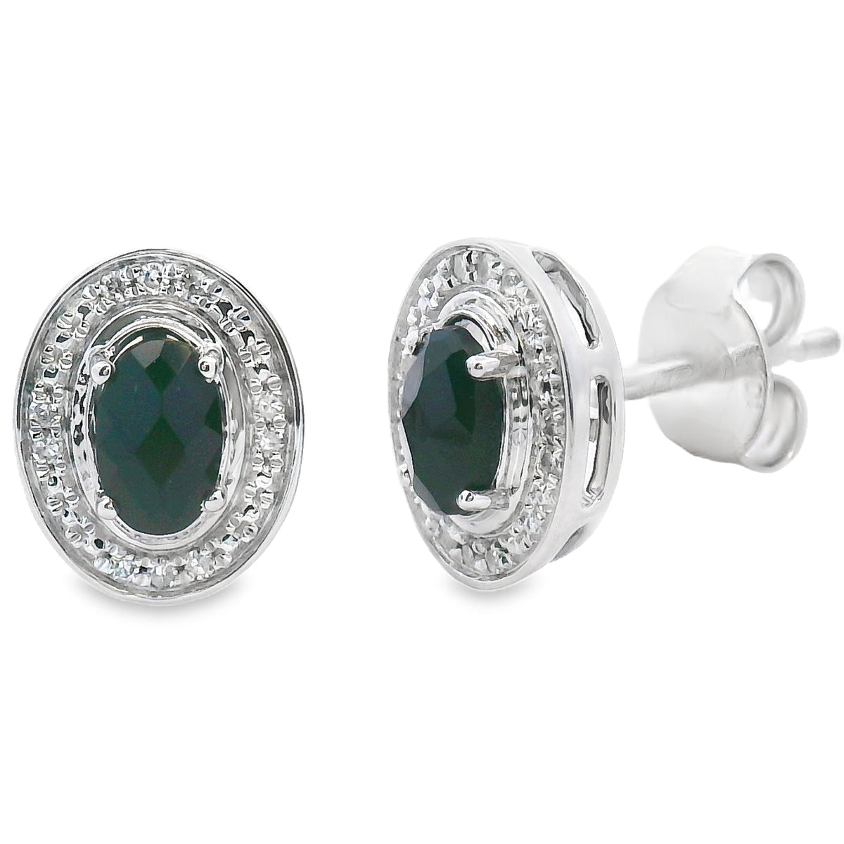 Auténticos pendientes de ónix y diamantes de .56 ct, oro blanco de 10 qt