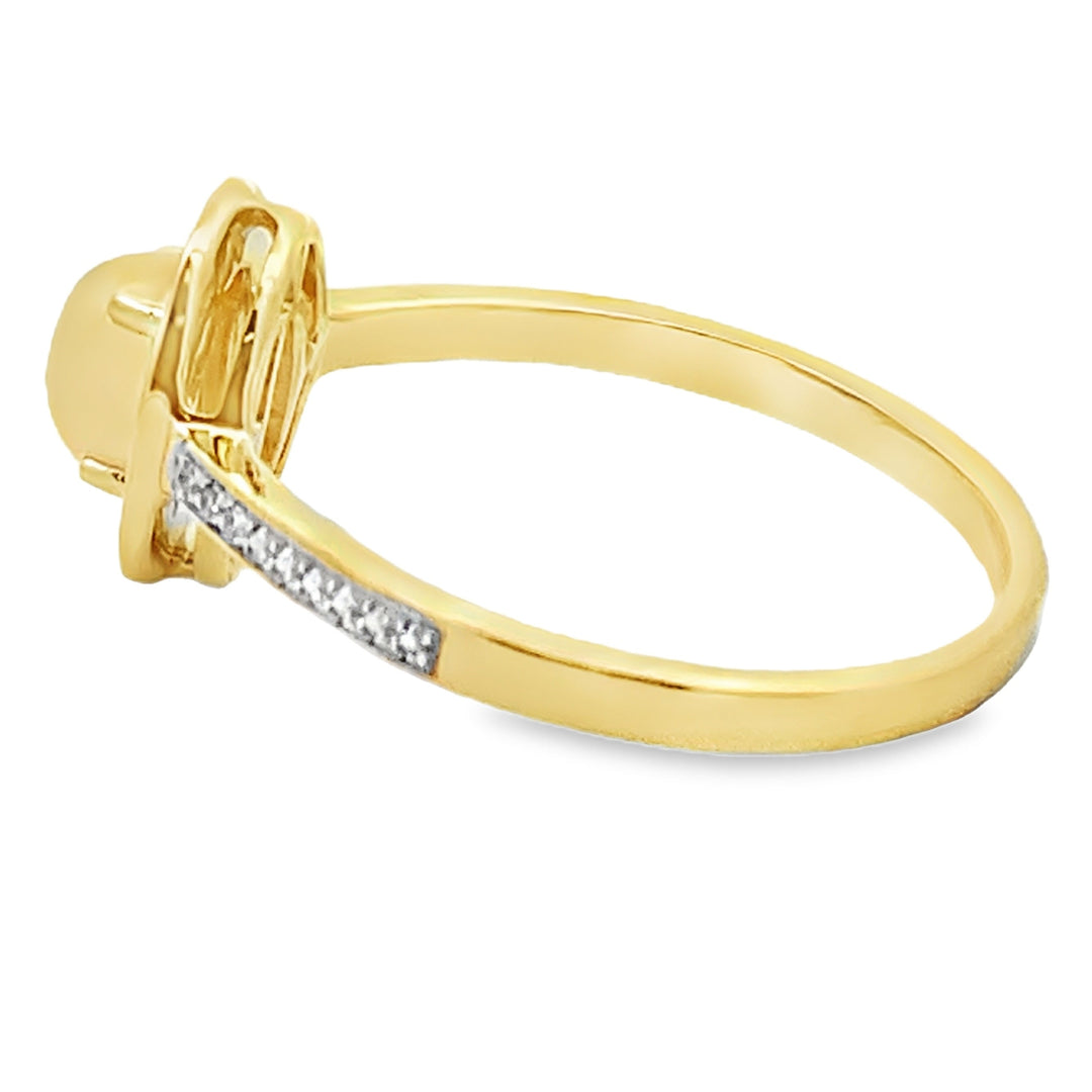 Auténtico anillo de oro amarillo de 10 qt con ópalo y diamantes de 0,36 ct
