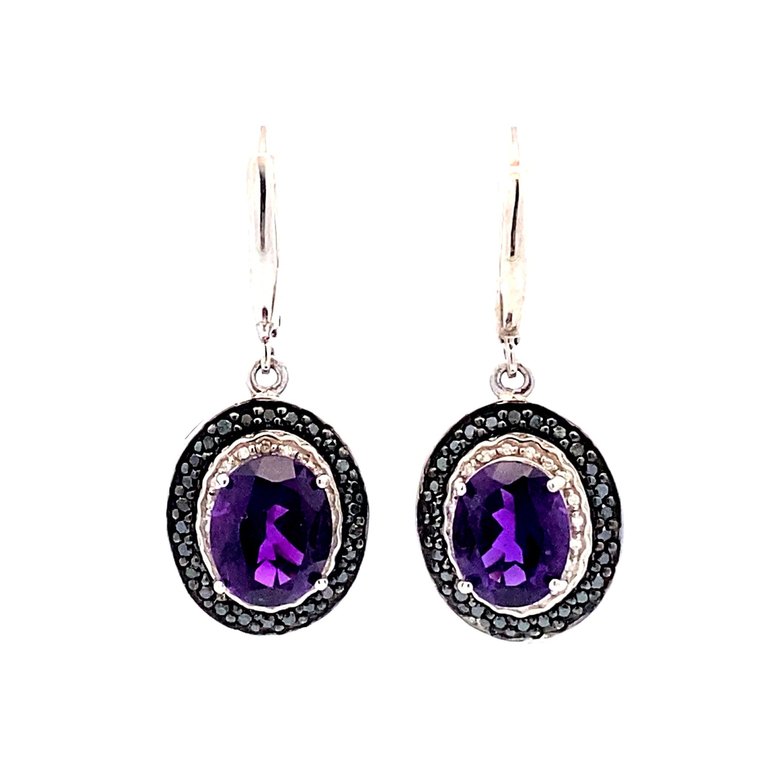 Pendientes colgantes de amatista y diamante de 0,38 ct de plata esterlina