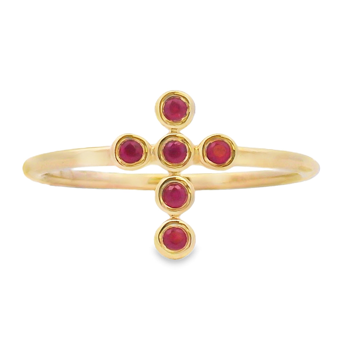 Anillo cruzado de rubí natural de .12 ct en oro amarillo de 14 K
