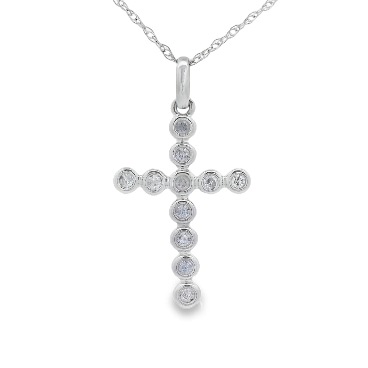 .09ct Diamond Cross Religious Pendant 14KT White Gold