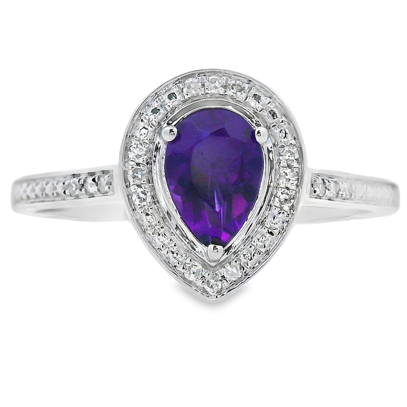 Anillo de Amatista y Diamantes Naturales de .42qt en Oro Blanco de 10KT