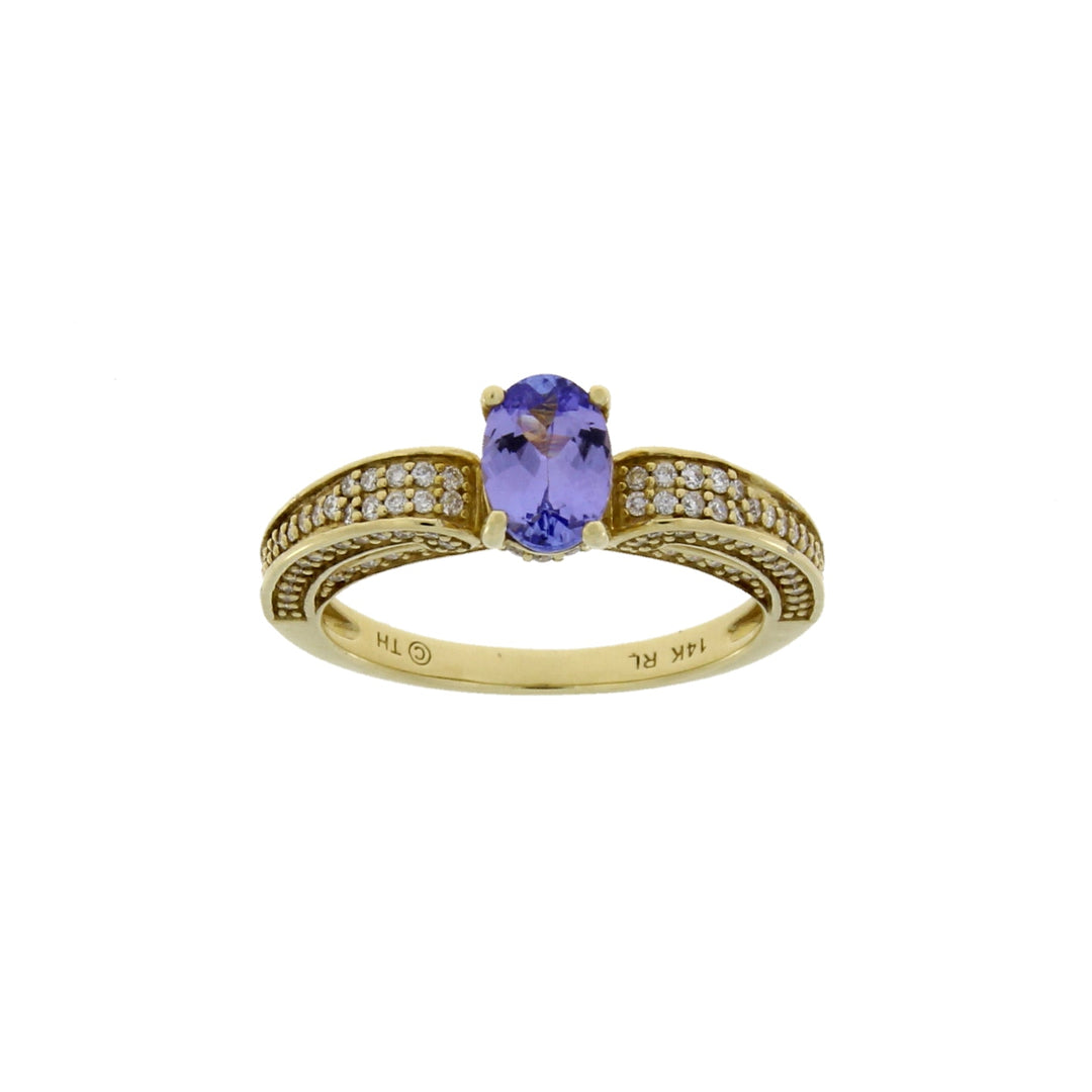 1,45 ct tanzanita diamante engaste solo oro amarillo de 14 K