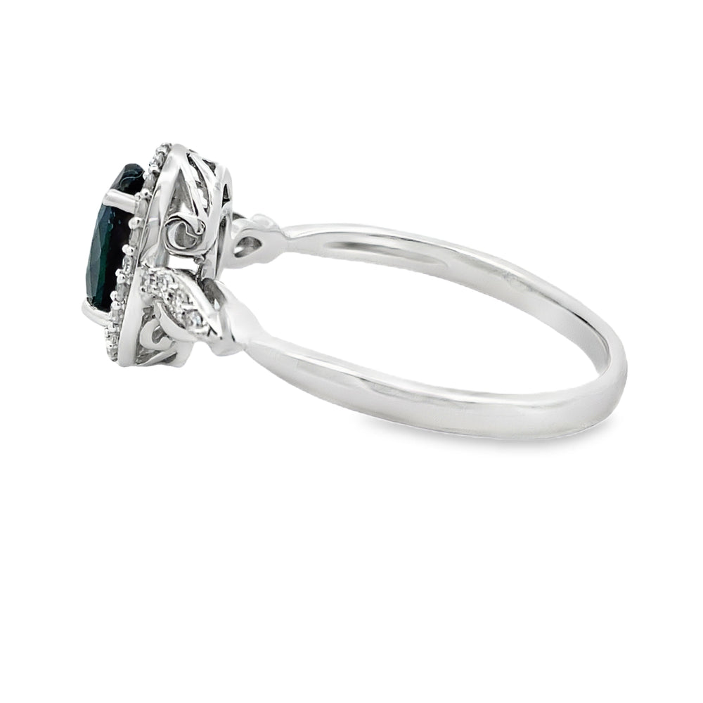 Natural 1.07ct Sapphire Diamond Ring 10KT White Gold