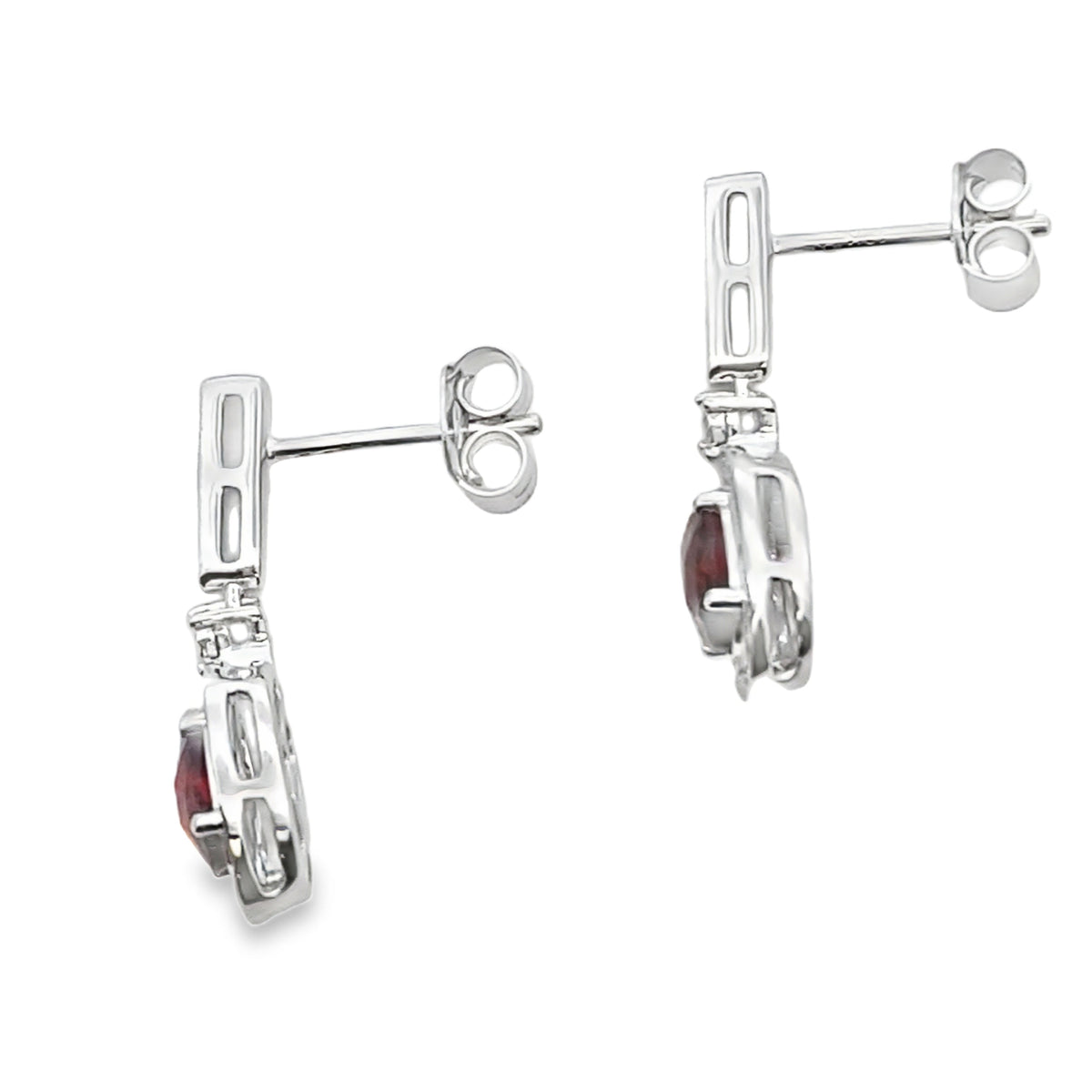 Aretes colgantes de granate y diamantes de 1,20 ct de oro blanco de 10 kt