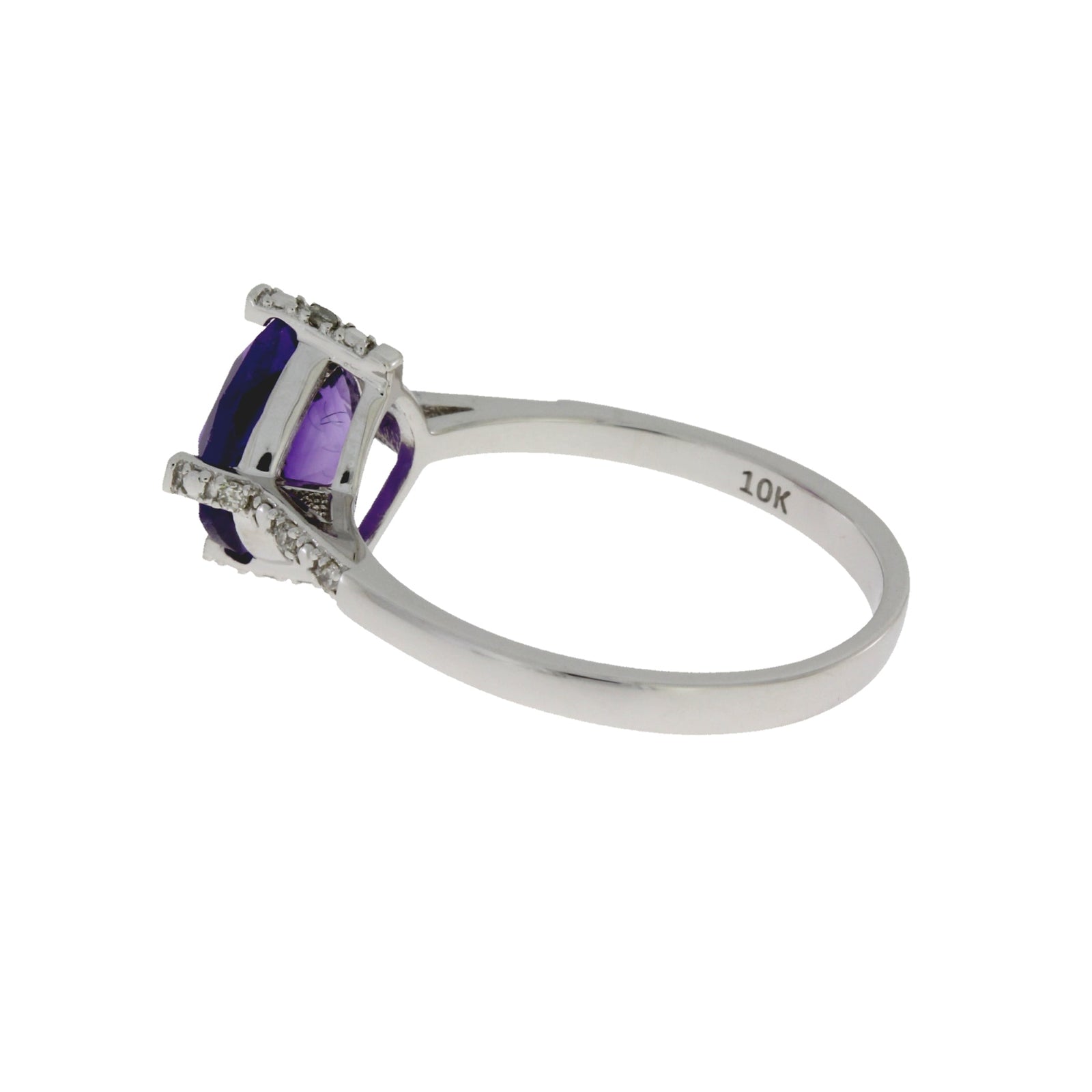 Anillo genuino de amatista y diamante de 1.25 ct en oro blanco de 10 KT