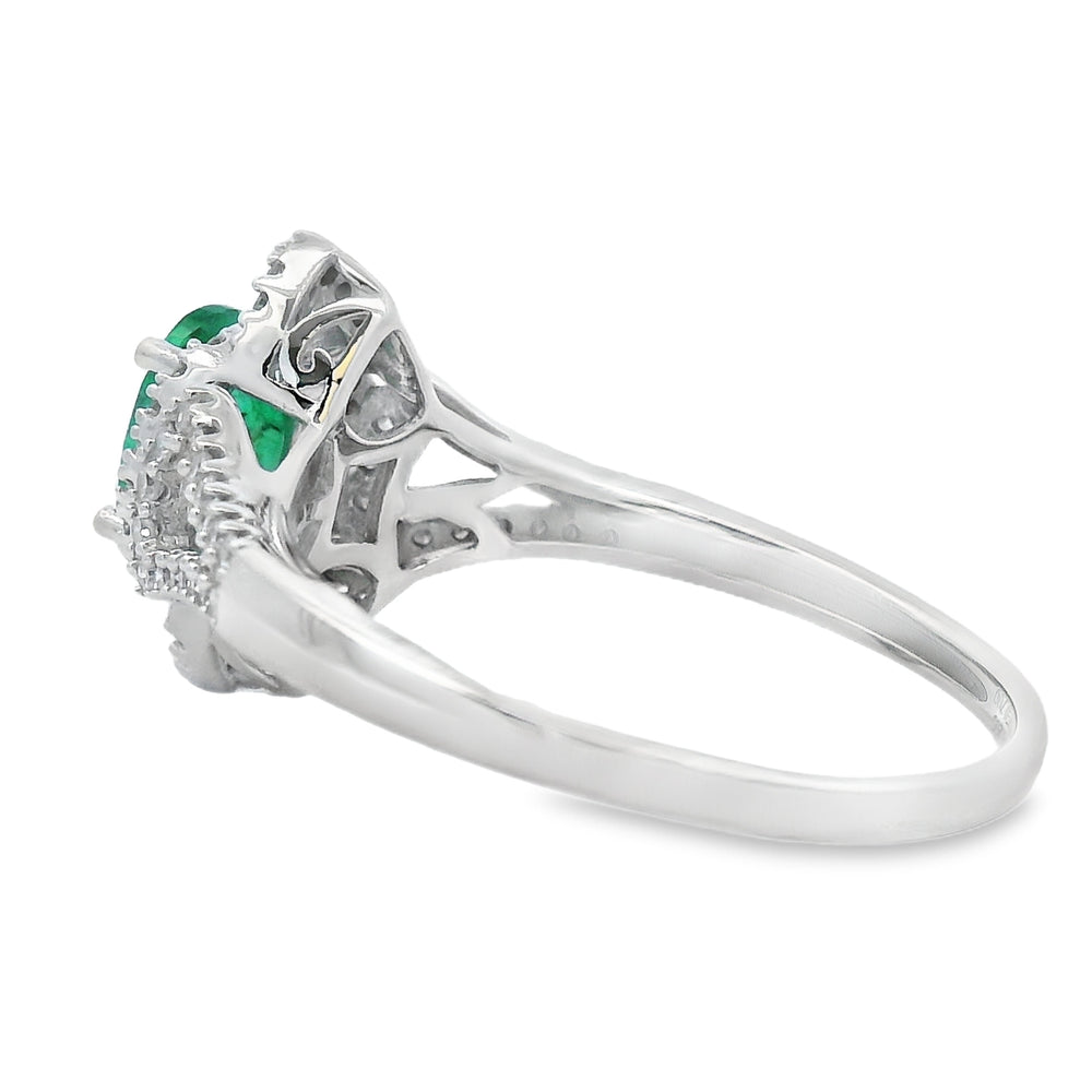Genuine .94ct Emerald Diamond Ring 14KT White Gold