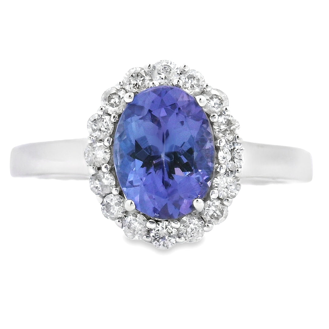 Genuine 1.55ct Tanzanite Diamond Ring 14KT White Gold