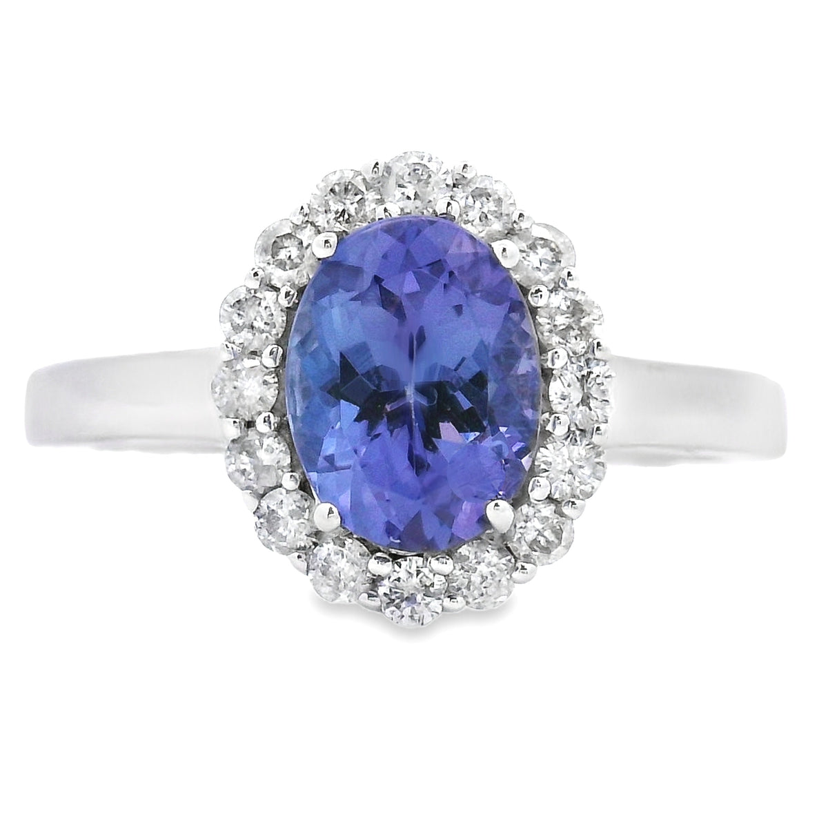 Anillo de oro blanco de 14 kt con tanzanita y diamante genuinos de 1,55 ct
