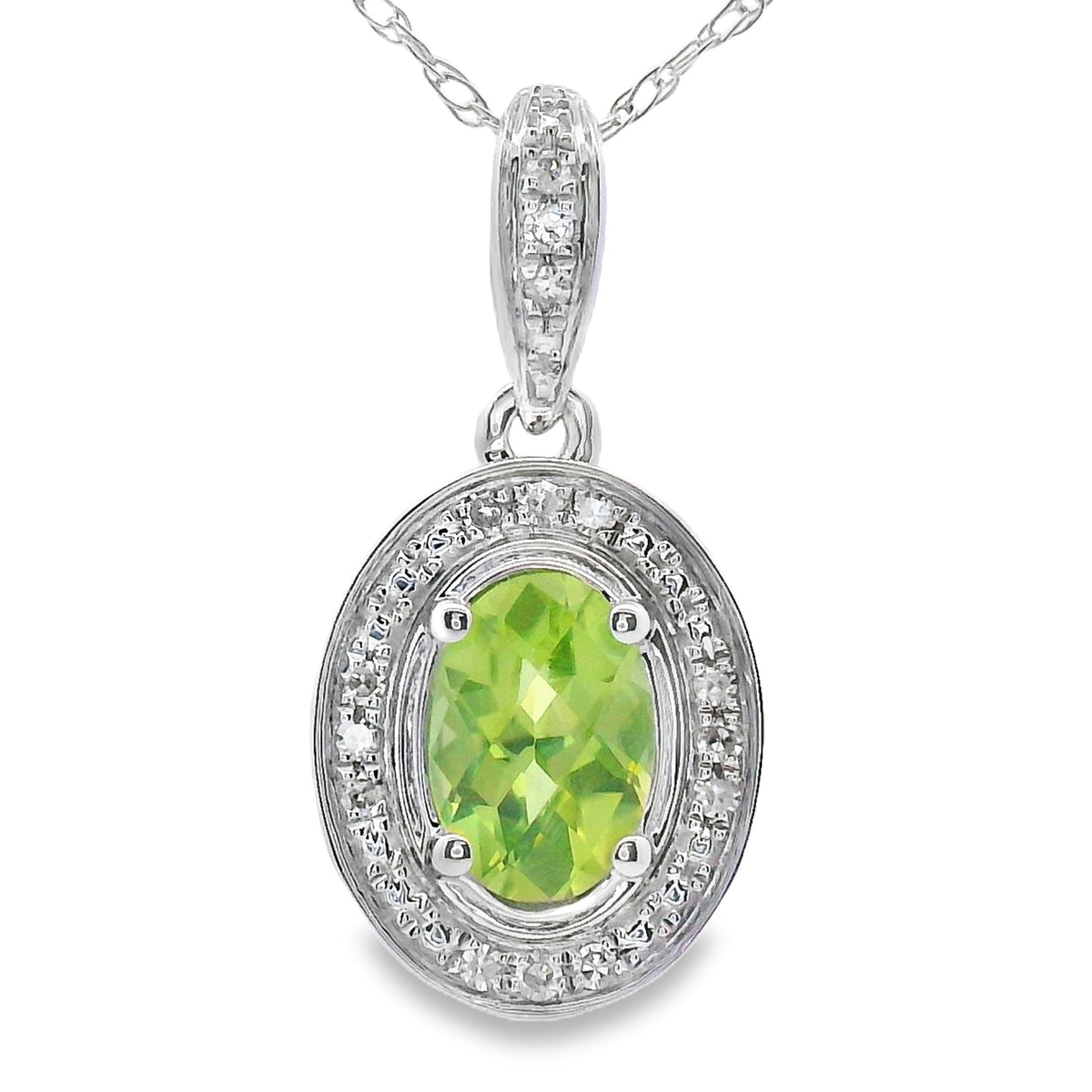 Colgantes de moda de peridoto y diamante de 0,50 ct de oro blanco de 10 kt