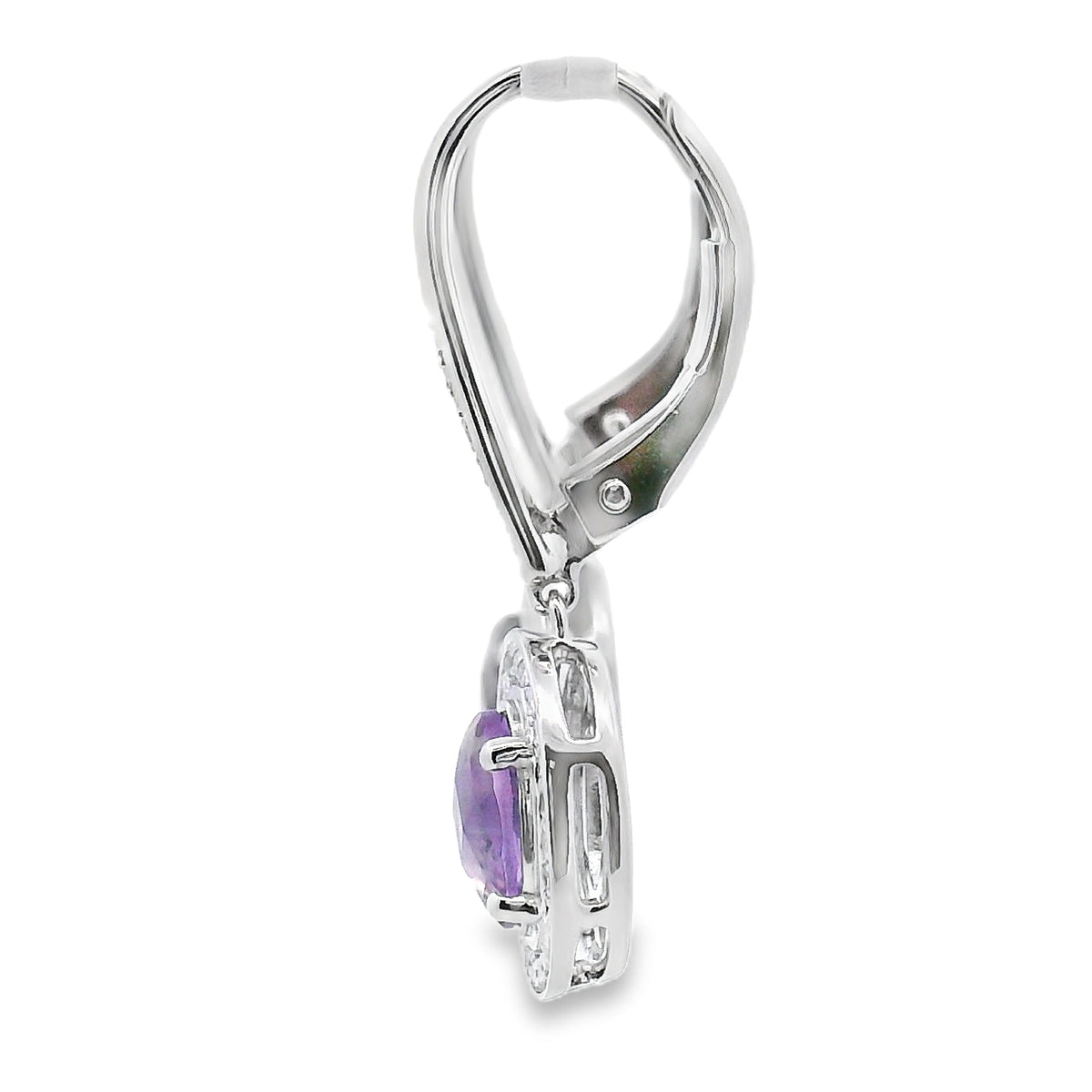 Pendientes colgantes de amatista y diamante de .98ct de oro blanco de 10KT