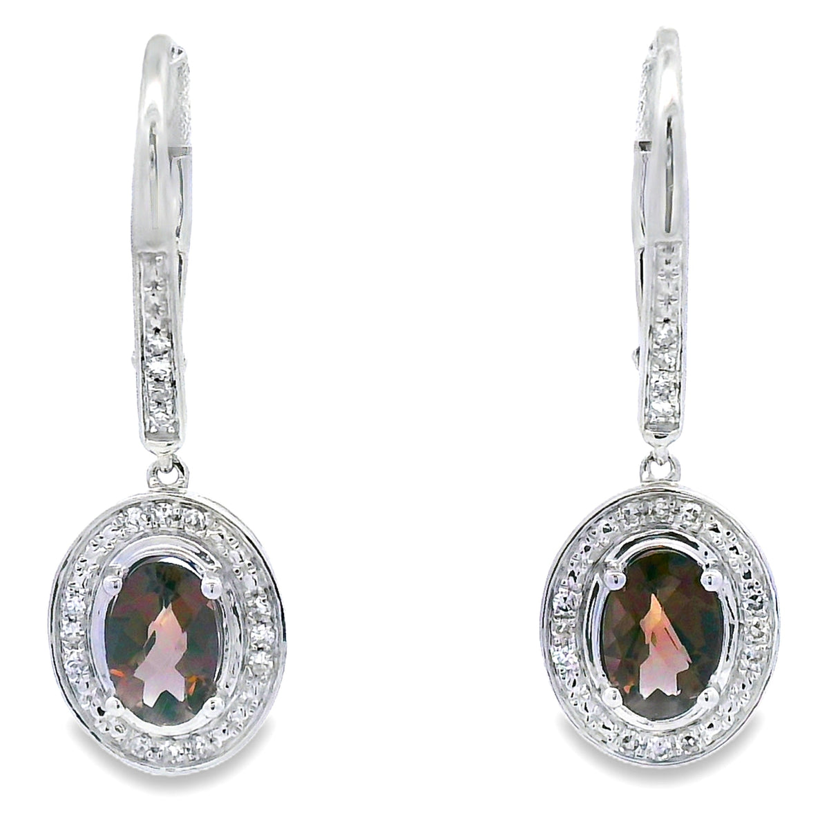 Pendientes colgantes de cuarzo y diamantes de 0,81 ct en oro blanco de 10 kt