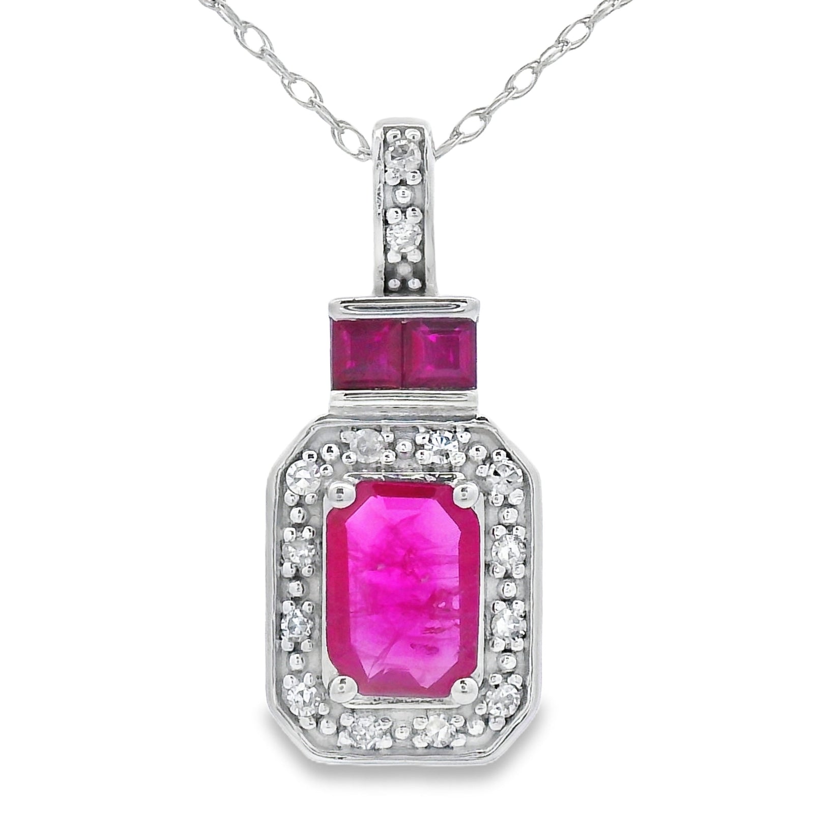 Colgantes de moda de rubí y diamante de 0,82 ct, oro blanco de 14 kt