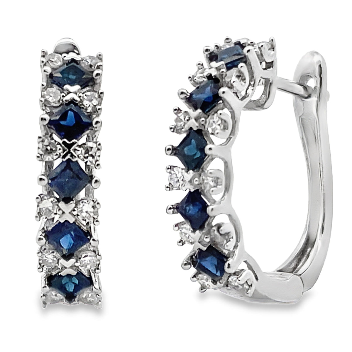Pendientes de aro de zafiro y diamante de 0,93 ct de oro blanco de 14 kt